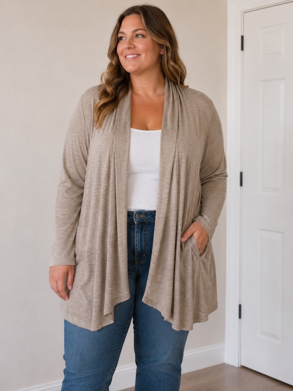 A New Day Open Front Cardigan Tan XXL